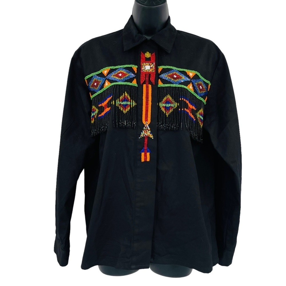 Vintage Lew Magram beaded tribal aztec fringe‎ southwestern women's size 6